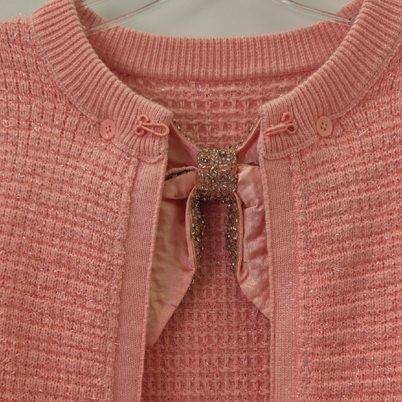 Alice + Olivia Pink Cardigan with Glitter Bow.  Size Small Petite - Picture 12 of 12